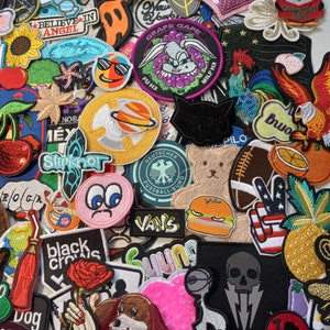 150 MIXED SEW on and IRON on patches, randomly selected patch lot. Mystery grab bag, surprise assortment of appliques