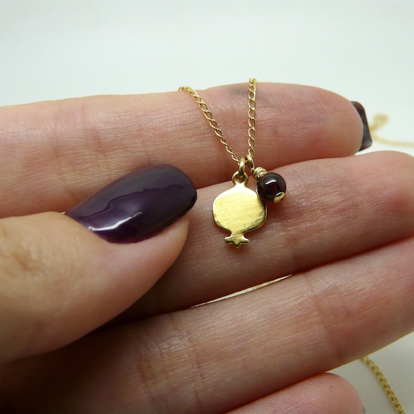 Pomegranate necklace, Garnet necklace, Gold pomegranate necklace, Gold Filled necklace, Simple necklace, Delicate necklace