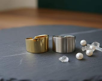 Gold Tube Ring, Silver Wide Band Ring, Adjustable Statement Ring, Modern Minimalist Ring, Bold Jewelry for Women, Chunky Gold Ring
