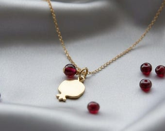 Pomegranate necklace, Garnet necklace, Gold pomegranate necklace, Gold Filled necklace, Simple necklace, Delicate necklace