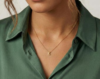 Tiny Gold Initial Necklace, Minimalist Letter Pendant, Dainty Personalized Jewelry Gift for Her
