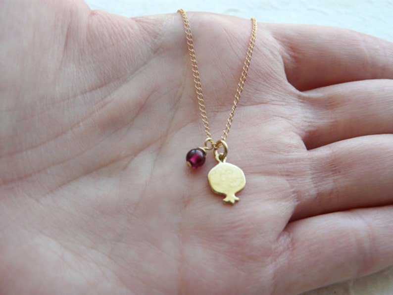 Pomegranate necklace, Garnet necklace, Silver pomegranate necklace, Gold Filled necklace, Simple necklace, Delicate necklace image 4