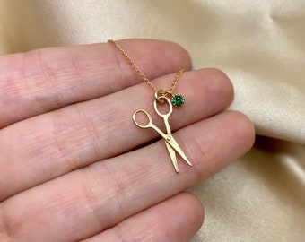 Scissors necklace with Birthstone, Hairdresser gift, Hairstylist, Sewing necklace, Crafty jewelry, Personalized Hairdresser gift idea