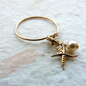 Charm ring, Beach ring, Gold filled ring, Starfish ring, Dainty ring, Delicate ring, Pearl ring image 4