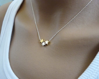 Stars necklace, Sterling silver necklace, Delicate necklace, Simple Tiny necklace, Bridesmaid necklace, Minimalist, Dainty necklace