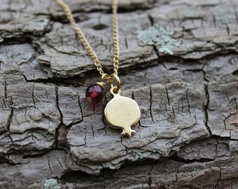 Pomegranate necklace, Garnet necklace, Gold pomegranate necklace, Gold Filled necklace, Simple necklace, Delicate necklace