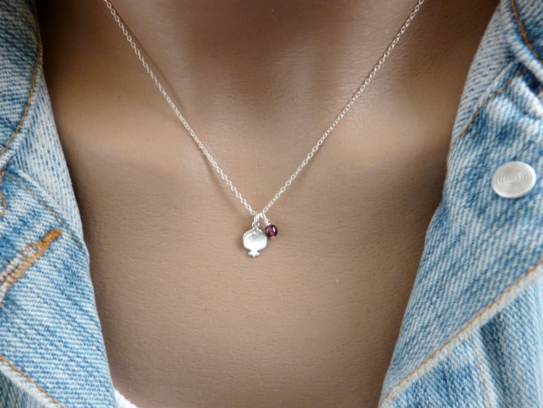 Pomegranate necklace, Garnet necklace, Silver pomegranate necklace, Gold Filled necklace, Simple necklace, Delicate necklace image 1