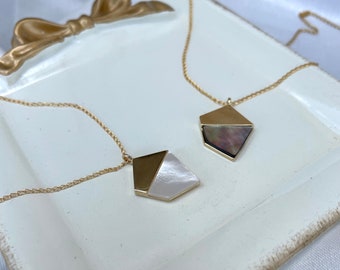 Geometric Jewelry, Mother of Pearl Necklace, Mother of pearl pendant, Gold geometric charm, Contemporary Charm Necklace, Minimalist Design