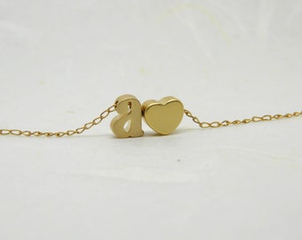 Initial Necklace, Initial with heart, Lowercase Gold Letter Personalized Initial necklace, Initial jewelry, Initial pendant, Bridesmaid gift
