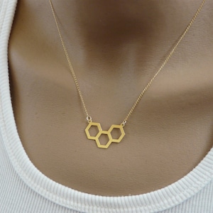 Honeycomb geometric necklace, Geometric jewelry, Modern jewelry, Hexagon necklace, Geometric pendant, Layering necklace