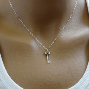 Key necklace, Sterling silver necklace, Simple necklace, Charm necklace, Minimalist, Christmas gift