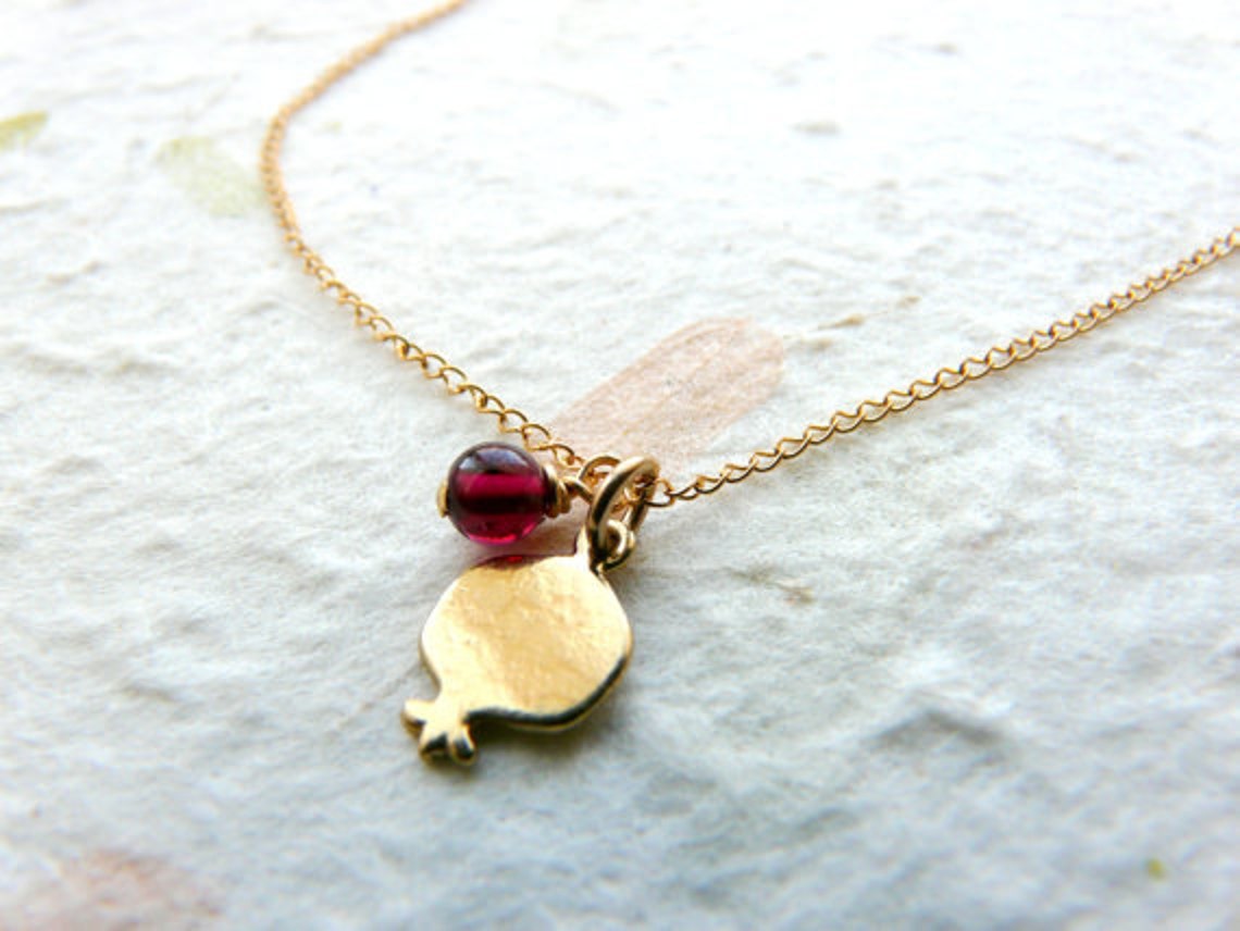 Pomegranate Necklace Necklace Gold Pomegranate Etsy