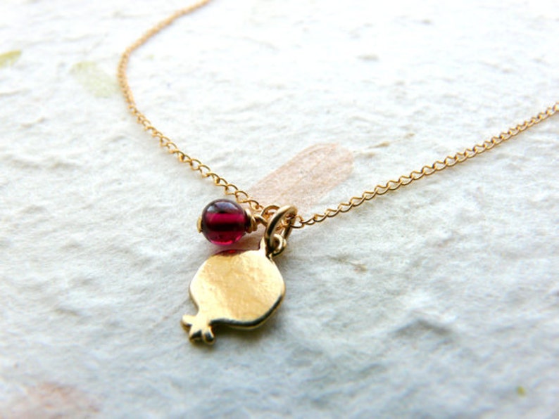 Pomegranate necklace, Garnet necklace, Silver pomegranate necklace, Gold Filled necklace, Simple necklace, Delicate necklace image 2