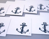 Hand Stamped Navy Blue Anchor Enclosure Cards Set of Ten, Wedding Place Cards, Wedding Guest Book Alternative, Anchor Escort Cards