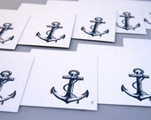 Hand Stamped Navy Blue Anchor Enclosure Cards Set of Ten, Wedding Place Cards, Wedding Guest Book Alternative, Anchor Escort Cards