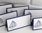 Blue Sailboat Place Cards Set, Nautical Wedding Decor, Baby Shower Food Tents, Boat Treat Toppers, Destination Wedding Decorations