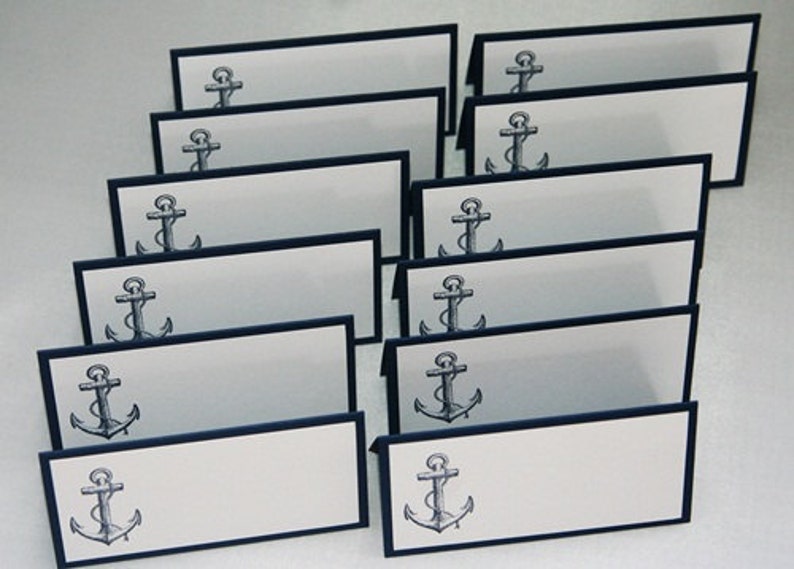 Navy Blue Anchor Place Cards or Food Tents Set of Twelve Etsy