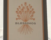 Harvest Blessings Thanksgiving Card, Giving Thanks Hand Made Card, Thinking of You Card, Wheat Gratitiude Greeting Card