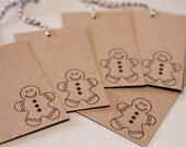 Gingerbread Man Christmas Gift Tag Set of Five, Holiday Party Favor Tags in Kraft, Gingerbread Cookie Swap Tags