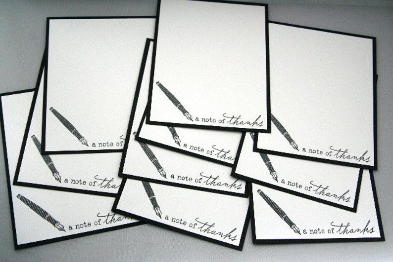 A Note of Thanks Fountain Pen Flat Note Card Set of Ten Thank You Stationery Greeting Card Notes for Teacher