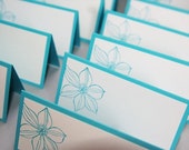 Turquoise Flower Wedding Place Cards Set of Twelve, Garden Party Place Cards, Flower Food Tents, Floral Escort Cards Bag Toppers