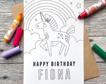 Personalised Unicorn Colour In Birthday Card for Kids