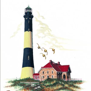 Impression d'art Fire Island pour décoration murale pour amateur de phare de Fire Island, cadeau de pendaison de crémaillère de New York pour les collectionneurs et les souvenirs
