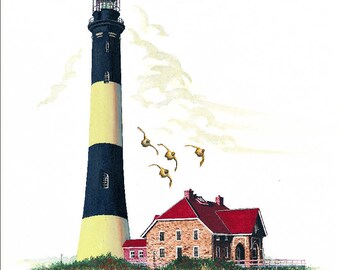 Fire Island Art Print For Wall Decor For Lighthouse Lover Of Fire Island New York Lighthouse Housewarming Gift For Collectors and Memento