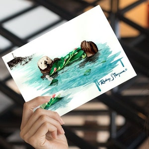 Ensemble cadeau de cartes pour lettres loutre de mer aquarelle originale pour les amateurs de loutres de mer papeterie loutre de mer géante de Floride pour cadeau de Noël