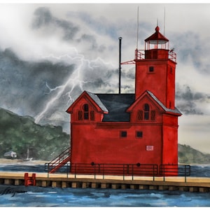 Holland Harbor Art Print Of Michigan Lighthouse On Great Lakes Lighthouse Gift Of Big Red Lighthouse Picture For Holland Harbor Lighthouse