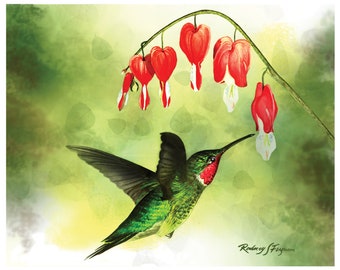 Ruby-Throated Art Print Of Hummingbird Wall Decor Picture For Gift for Mom And Gift For Dad Of Hummingbird Art Print for Friend bird lover