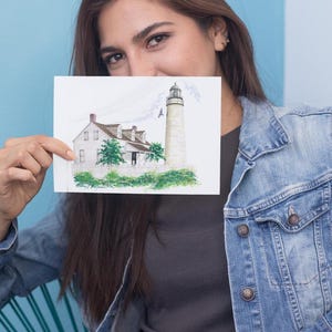 Key West Lighthouse Notecard Gift For Lighthouse Lover Of Watercolor Notecard Gift Of Michigan Lighthouse Stationary Set