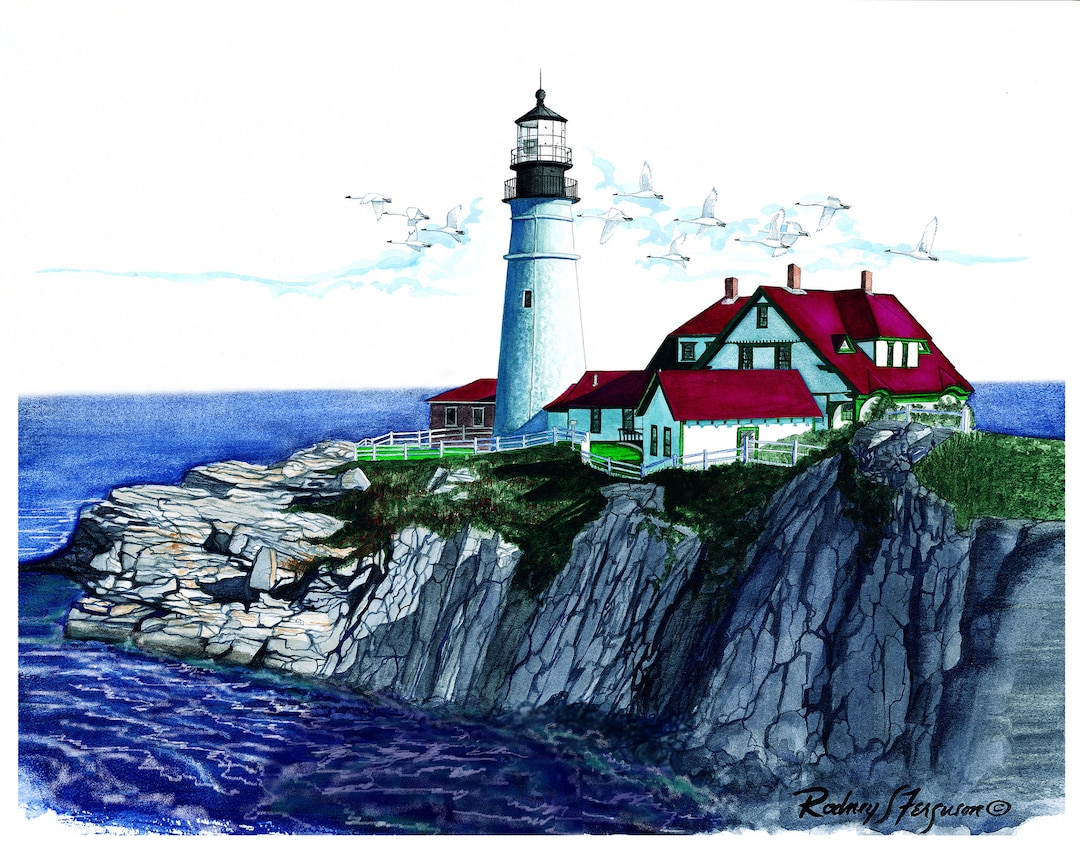 Portland Head Art Print for Wall Decor for Lighthouse Lover of Portland ...