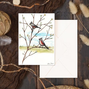 Cadeau de Noël pour les amoureux des oiseaux - Cartes de correspondance aquarelle avec mésanges en touffes