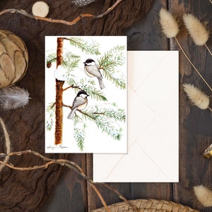 Carte pour lettres mésange à tête noire, cadeau de Noël pour les amoureux des oiseaux Carte pour correspondance mésanges Carte à lettres aquarelle de mésange à tête noire
