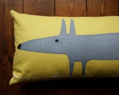 Grey & Yellow Fox Cushion/Pillow Cover - Scandinavian bold graphic print, natural or charcoal denim reverse
