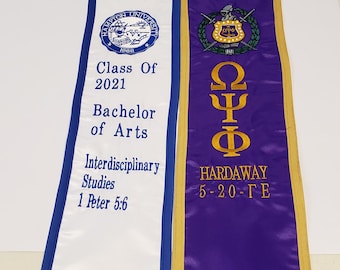 Omega Psi Phi Graduation Stole/Custom, Personalized Graduation Stole/PURPLE n GOLD Graduation Stole/QUE Graduation Stole
