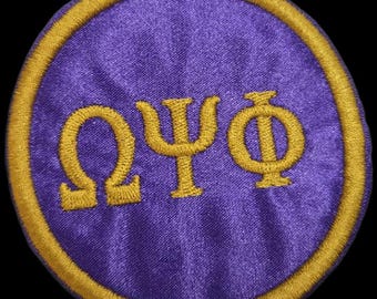Omega Psi Phi/Greek Letter PATCH  3" inch round / satin Iron On Patch/ Embroidered  3 in. Round Iron On Patch/Purple Satin