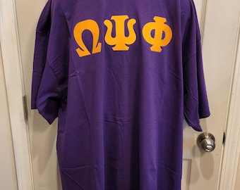 Omega Psi Phi Purple Tee: Gold Greek Letter Shirt
