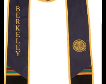 Reserved for Chase W/One Custom embroidered Kente/Navy Satin Graduation Stole/Slant Bottom/Kente Satin