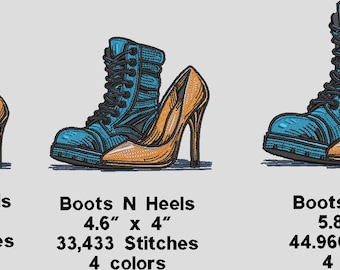 Boots n High Heels Embroidery Machine File 3 sizes 3.5", 4.6", & 5.8" Dst,Pes,Shv,Hus,Vp3,Pcs,Xxx, Jef