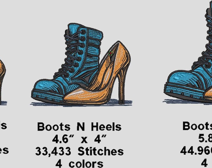 Boots n High Heels Embroidery Machine File 3 sizes 3.5", 4.6", & 5.8" Dst,Pes,Shv,Hus,Vp3,Pcs,Xxx, Jef