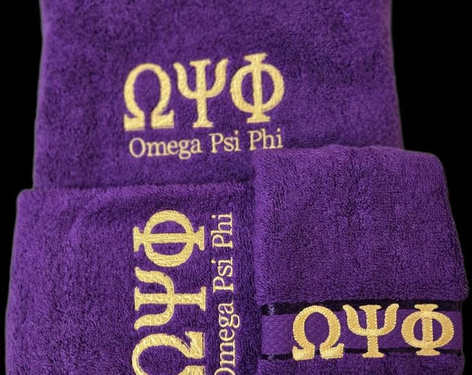 OMEGA PSI PHI Purple Viscose Stripe Towel Set/Bath, Hand and Wash Cloth/Que Purple Towel Set