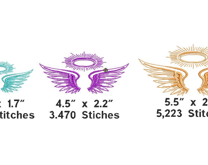 Angel Wings w Halo Machine Embroidery File/3 Sizes Angel Wings w Halo /3.5" , 4.5" and 5.5" Machine Embroidery Design/Angel Wings File