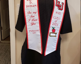 Custom Embroidered Graduation Stole with Slant Bottom/Trim/Greek or English Letters/Class of 2022/2023/Personalized Stole/HBCU Style Stole