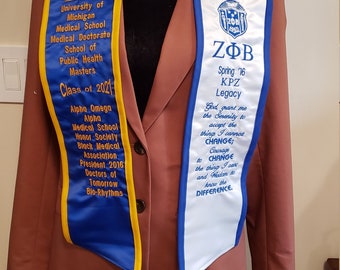 SLANT BOTTOM Stole Greek Letter Embroidered Satin Graduation/Custom Personalized Stole/Greek Letter Stole/HCBU Stole/Devine Nine Stole