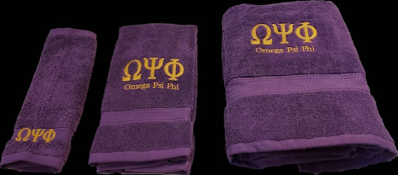 OMEGA PSI PHI Purple or Gold 3 Piece Towel Set bath Hand and Wash
