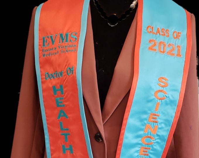 Featured listing image: Custom Embroidered Graduation Stole with Slant Bottom/Trim/Greek or English Letters/Class of 2022/2023/Personalized Stole/HBCU Style Stole