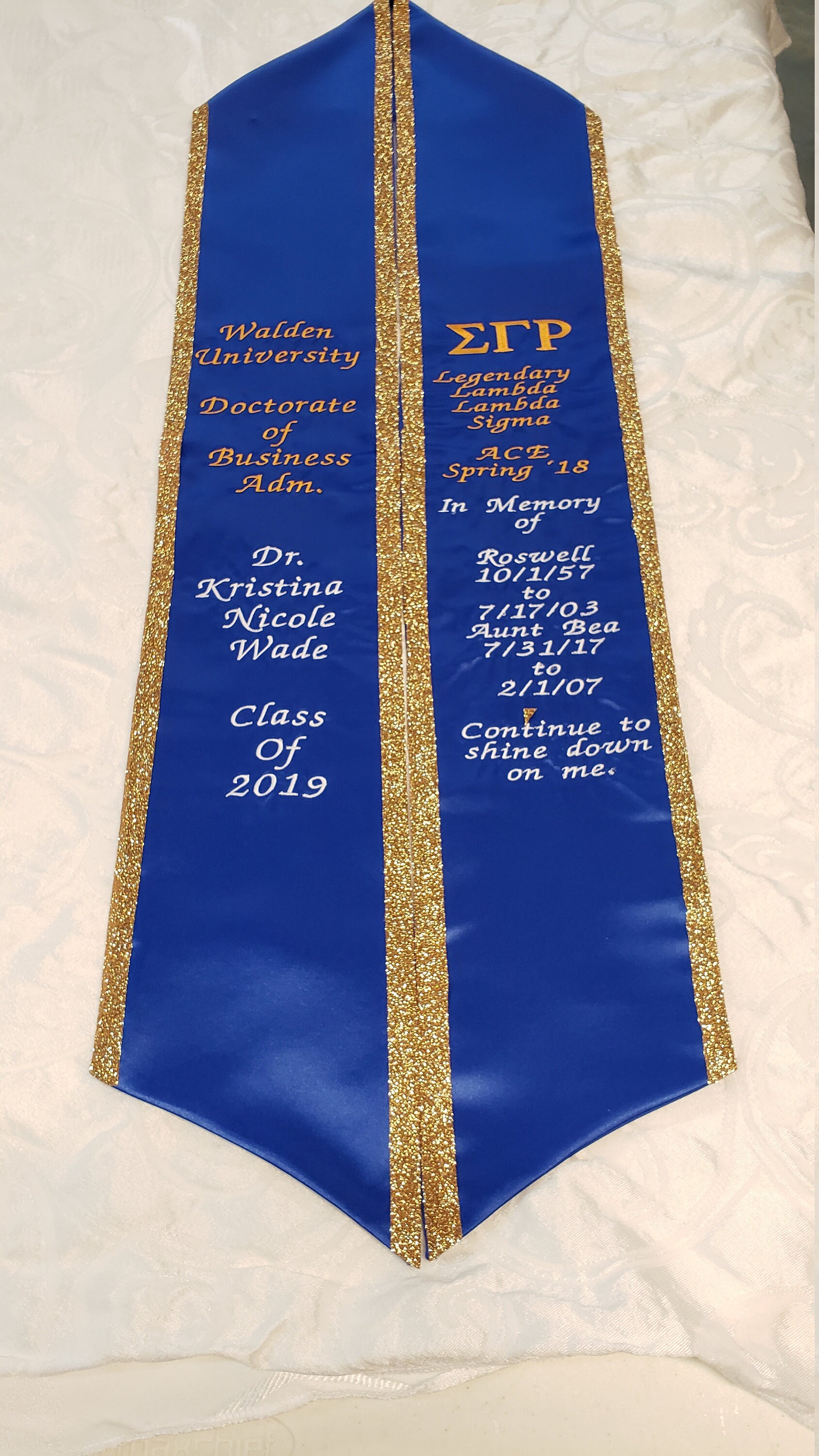 Custom Embroidered Graduation Stole with Slant Bottom/Trim/Greek or