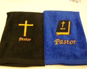EMBROIDERED PULPIT Finger TOWEL: Pastor, First Lady, Deacon, Trustee, Christian. Rabbi, Iman/Terry Velour Finger Hemmed or Fringed Edge
